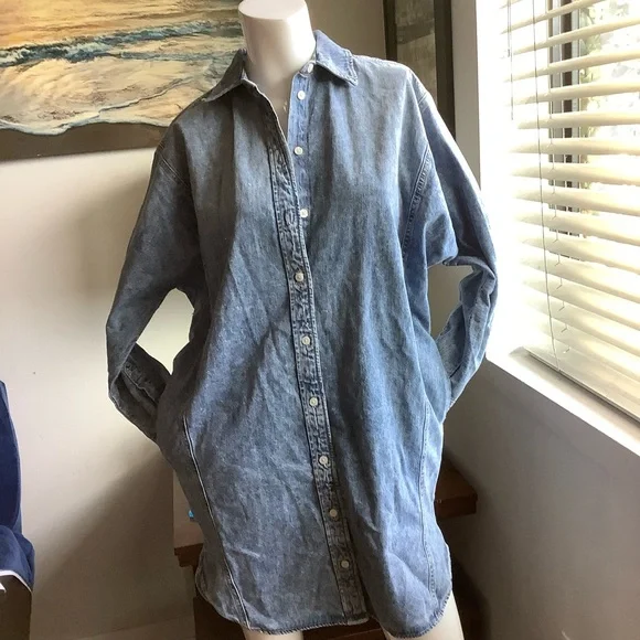 Universal Thread Acid Wash Denim Shirt Dress - Picture 2 of 6